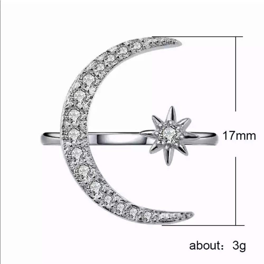 DELICATE MOON & STAR CRYSTAL ZIRCON RING - Picture 6 of 6